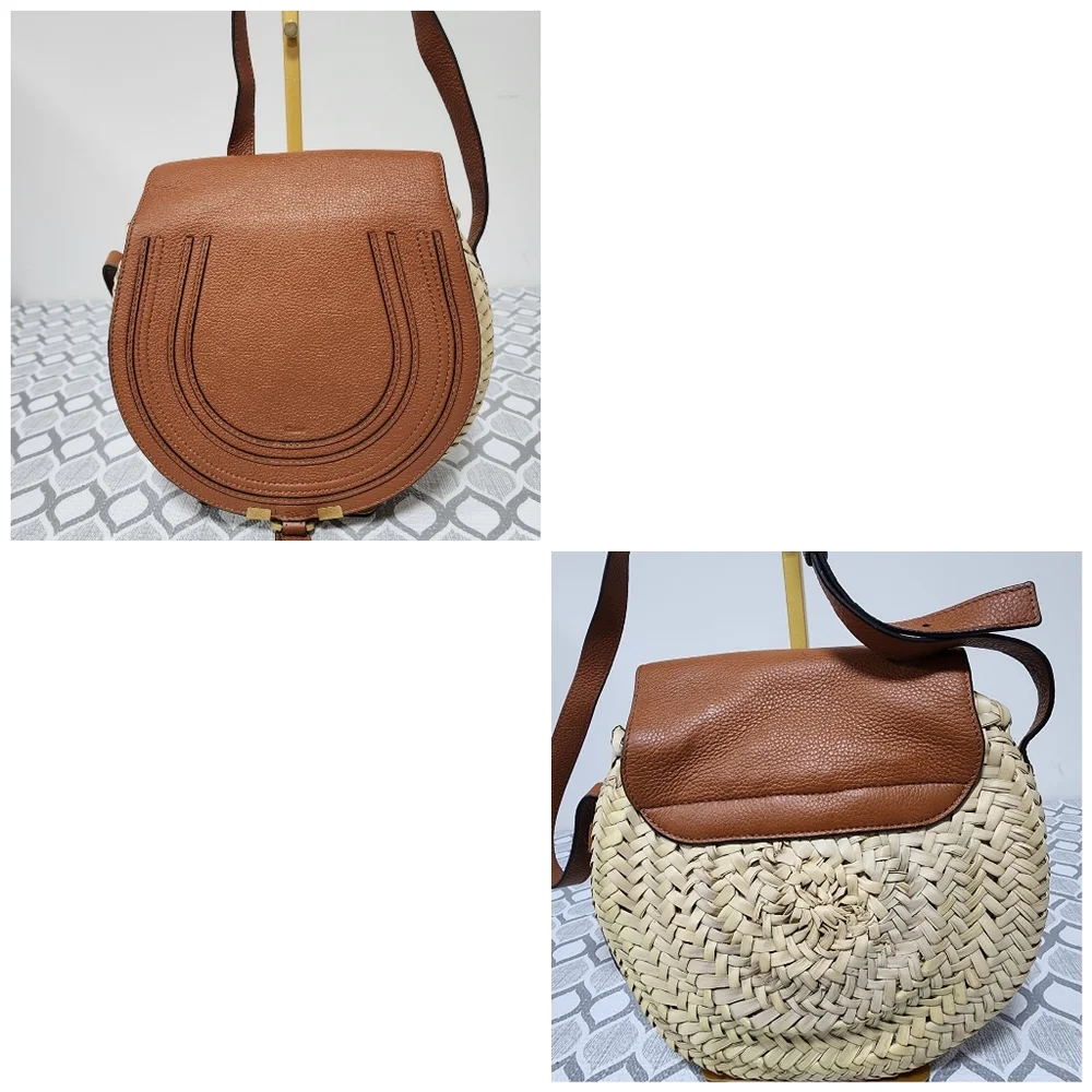 Chloé Raffia Crossbody Bag Brown/Cream